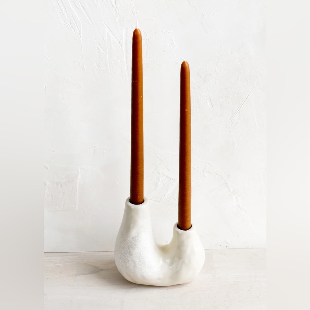 McGee and Co. Cream/White Double Ceramic Taper Candle Holder, LIKE NEW